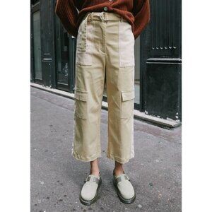 FRNCH Erina Cargo Pants Womens Size Large Two Tone Belted Wide Leg Casual NWT
